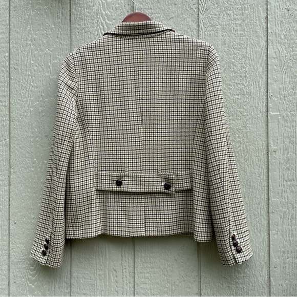 Talbots Blazer Jacket Womens 12 Green Brown Wool Blend Houndstooth Wood Button - Picture 3 of 12